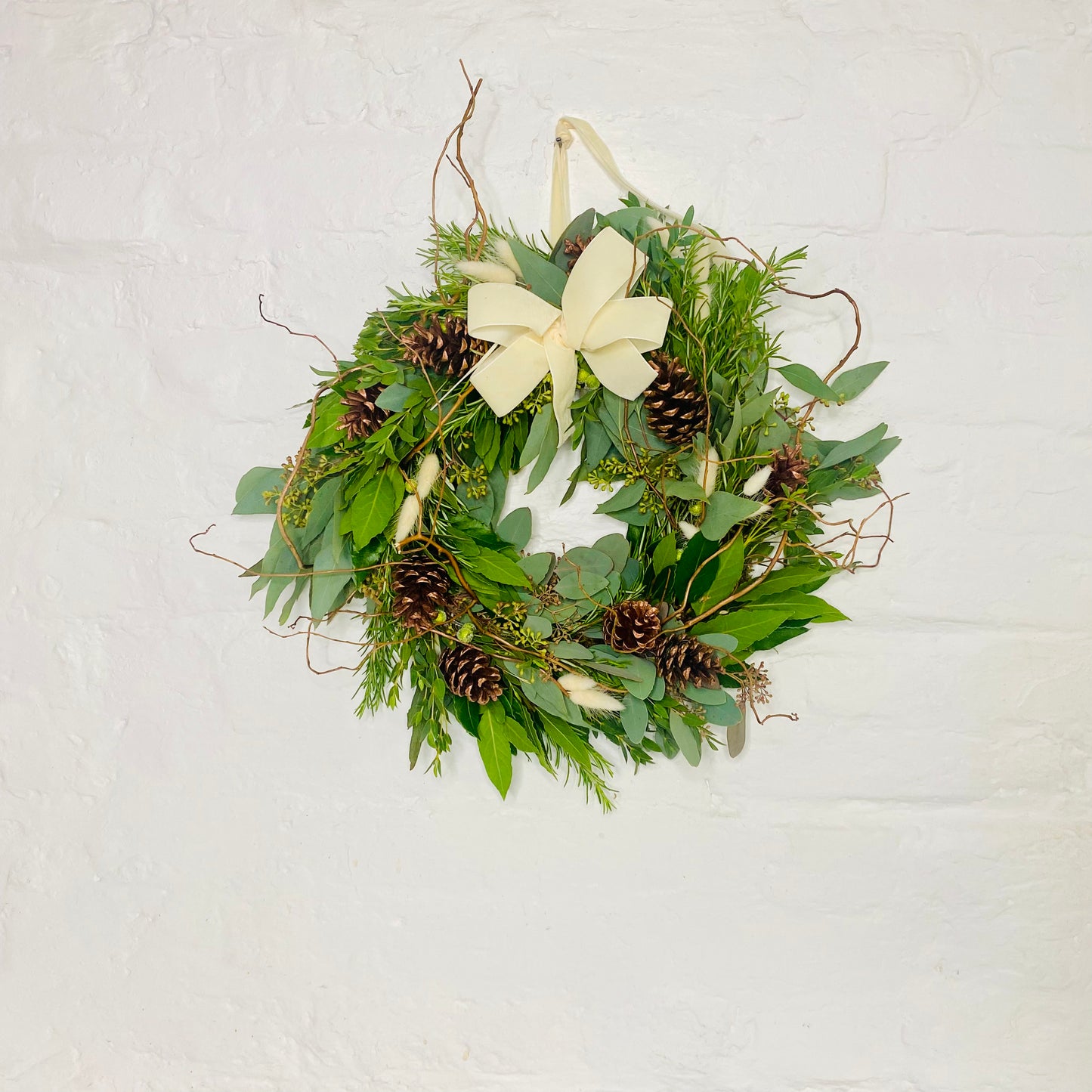 Festive Frost | Fresh Christmas Wreath with luxury cream bow