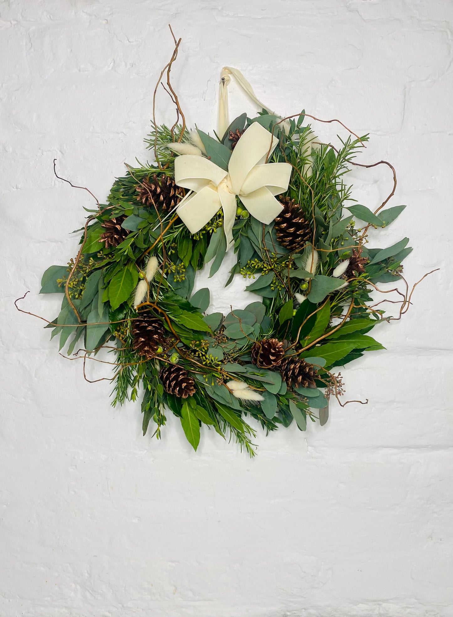 Festive Frost | Fresh Christmas Wreath with luxury cream bow