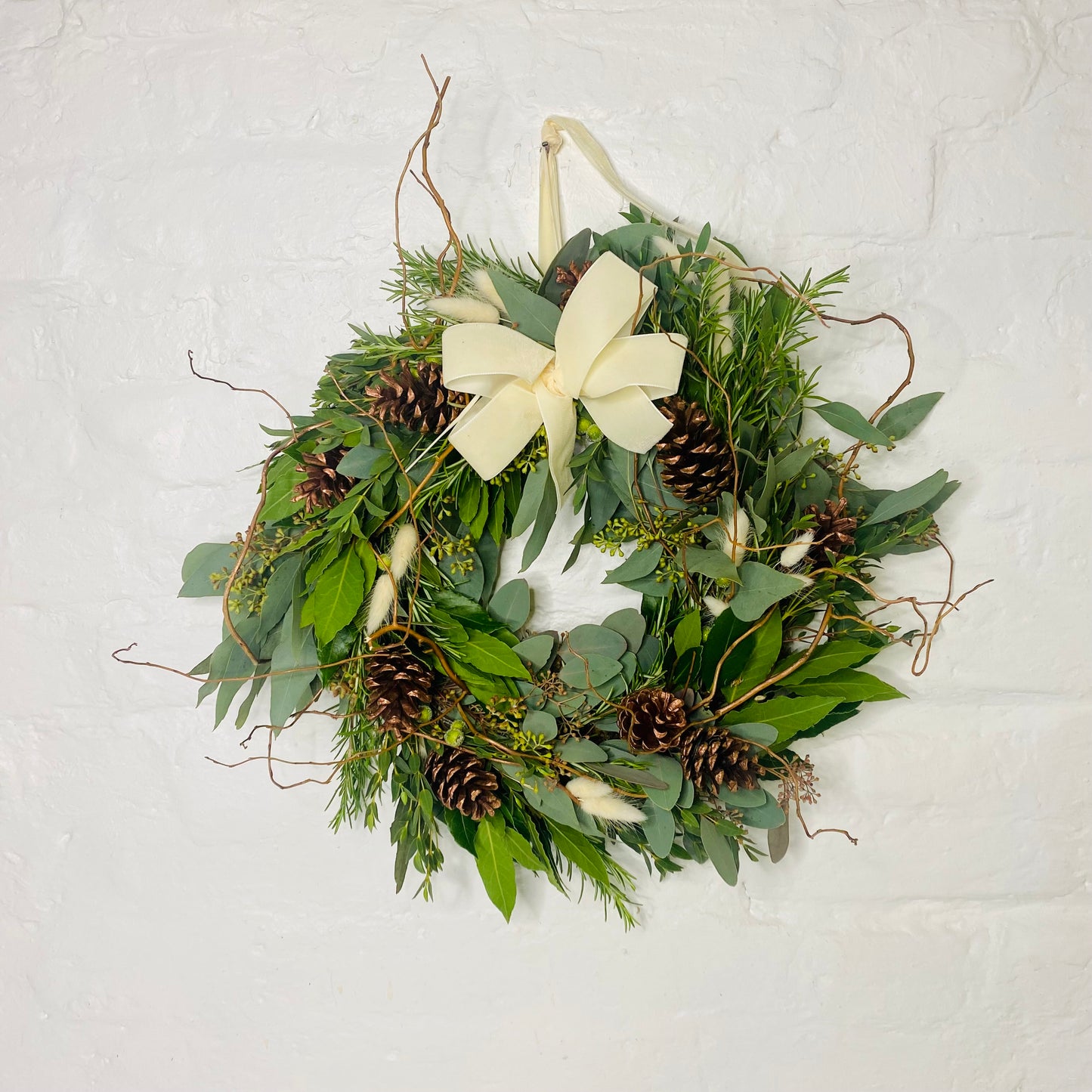 Festive Frost | Fresh Christmas Wreath with luxury cream bow