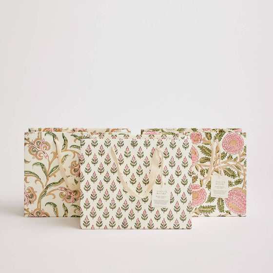 Hand Block Printed Gift Bags (Medium) - Blush - Chobham Flowers #