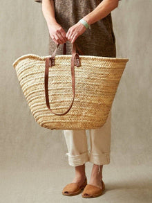  STRAW BAG Handmade with leather, French Market Basket