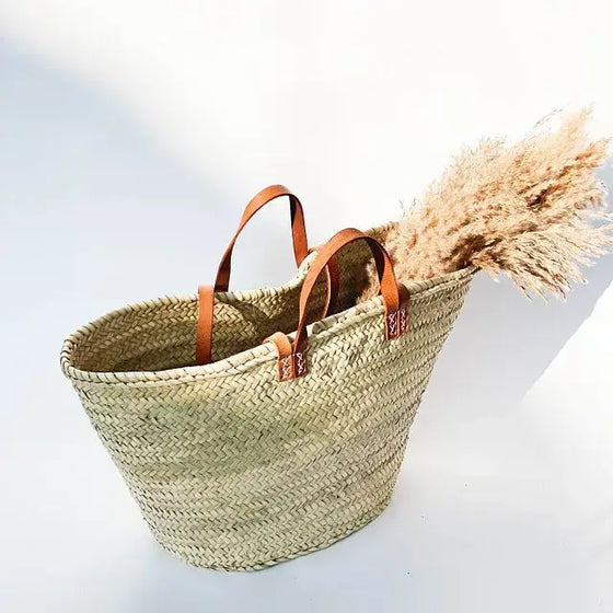 STRAW BAG Handmade with leather, French Market Basket | Mothers Day