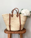 STRAW BAG Handmade leather, French Market Basket Backpack