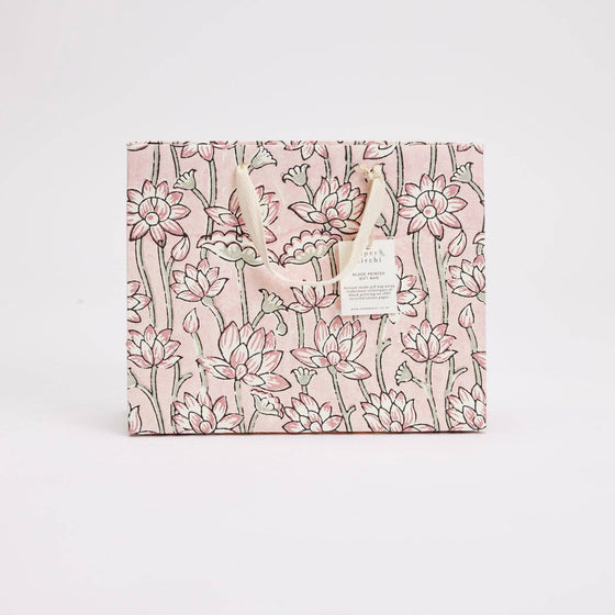 Hand Block Printed Gift Bags (Medium) - Pink Earth