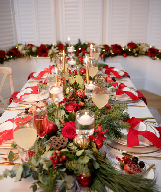 Red Rose Table Garland | Fresh Christmas Table Arrangement