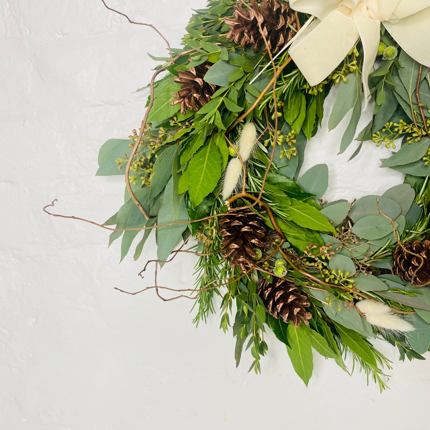 Festive Frost | Fresh Christmas Wreath with luxury cream bow