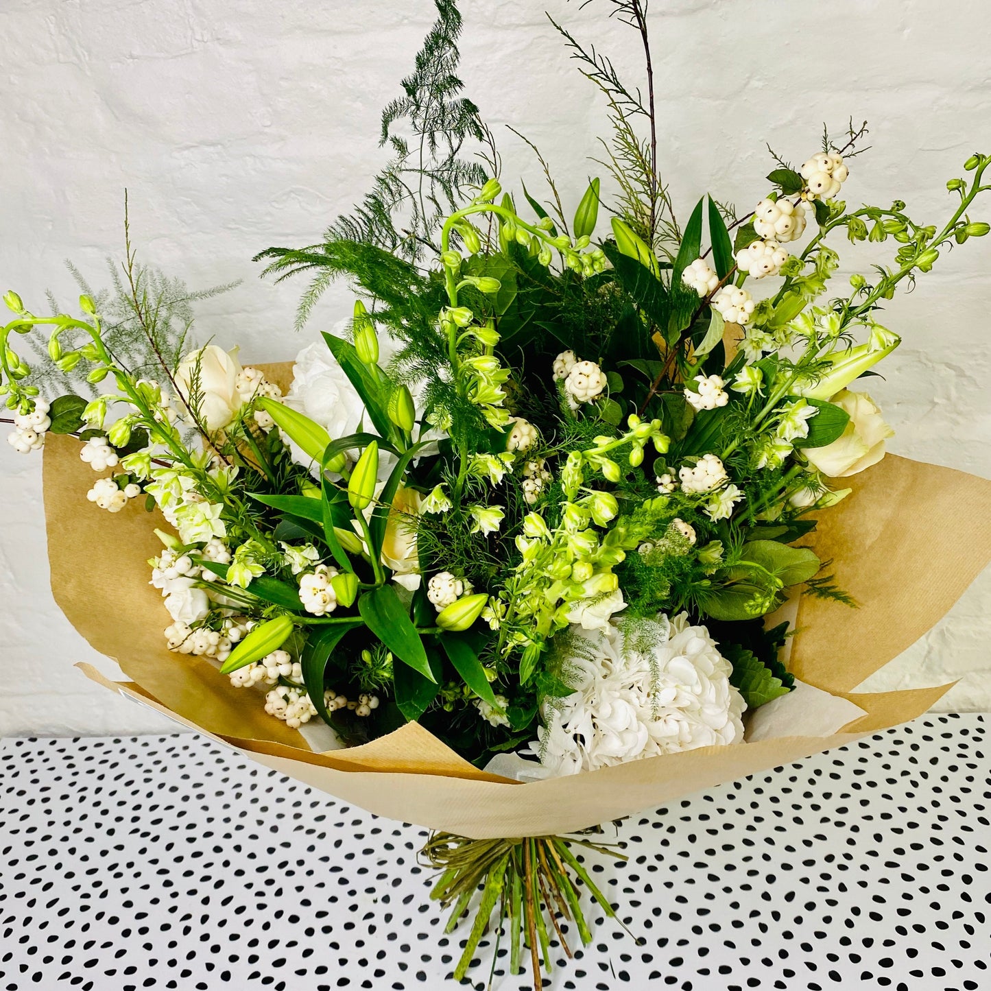 Classic & Clean Handtied Bouquet - White and Green Flowers