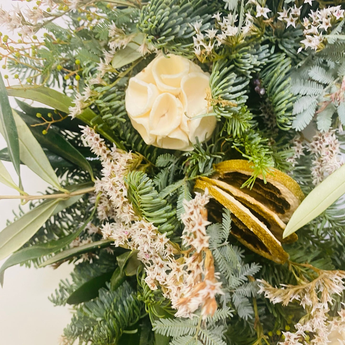 Elegant Olive & Ivory Winter Wreath | Fresh Christmas Door Wreath