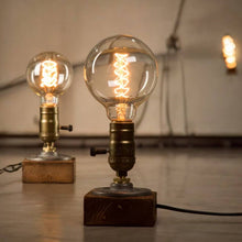  Industrial LED Table Lamp With Wood Base: UK Plug