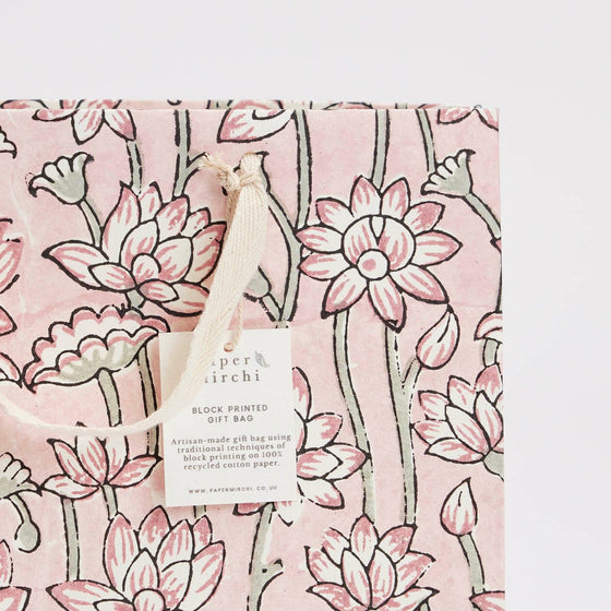 Hand Block Printed Gift Bags (Medium) - Pink Earth
