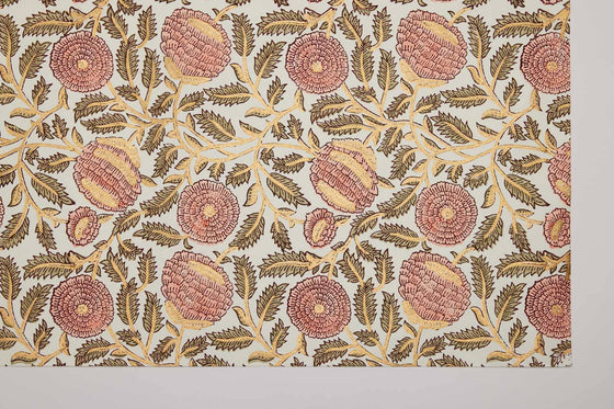 Block Printed Wrapping Paper Sheets - Marigold Glitz Coral