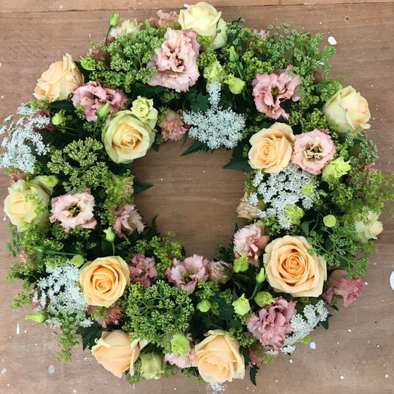 Country Peach Wreath - Funeral Flowers - Chobham Flowers #14 Inch