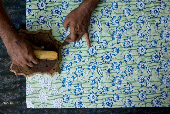 Block Printed Wrapping Paper Sheets - Lotus Indigo