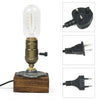Industrial LED Table Lamp With Wood Base: UK Plug
