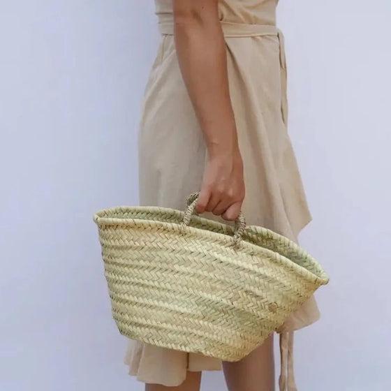 French Shopping Basket, Moroccan Basket, straw tote bag - Chobham Flowers #