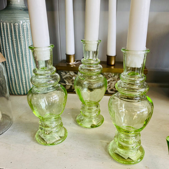 Green Glass Taper Candle Holder - A Radiant Touch of Elegance - Chobham Flowers #