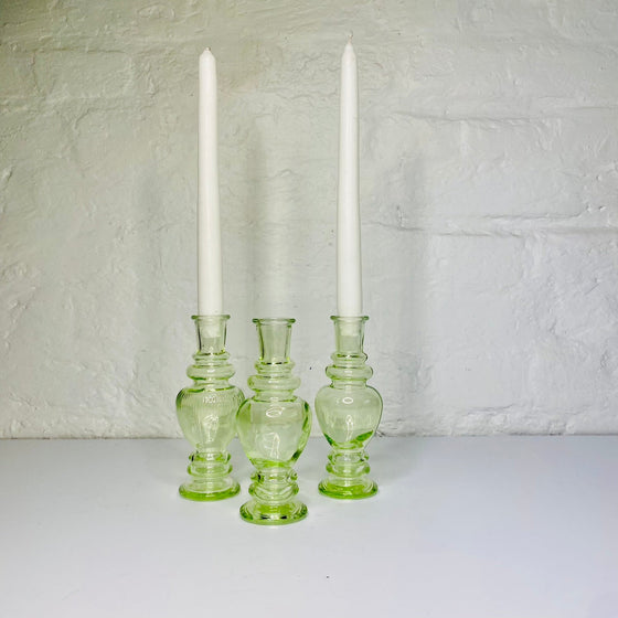 Green Glass Taper Candle Holder - A Radiant Touch of Elegance - Chobham Flowers #