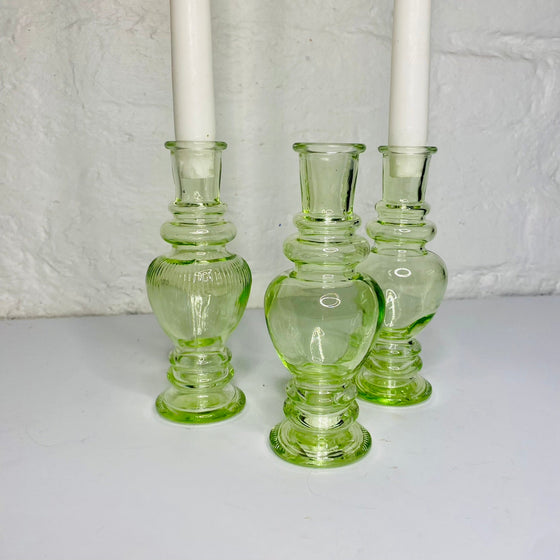 Green Glass Taper Candle Holder - A Radiant Touch of Elegance - Chobham Flowers #