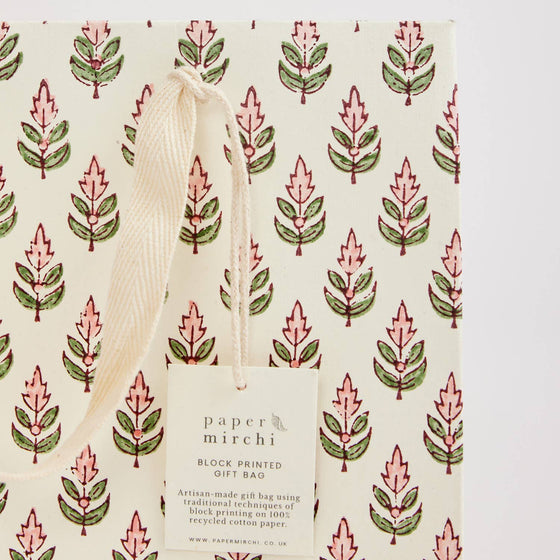 Hand Block Printed Gift Bags (Medium) - Blush - Chobham Flowers #