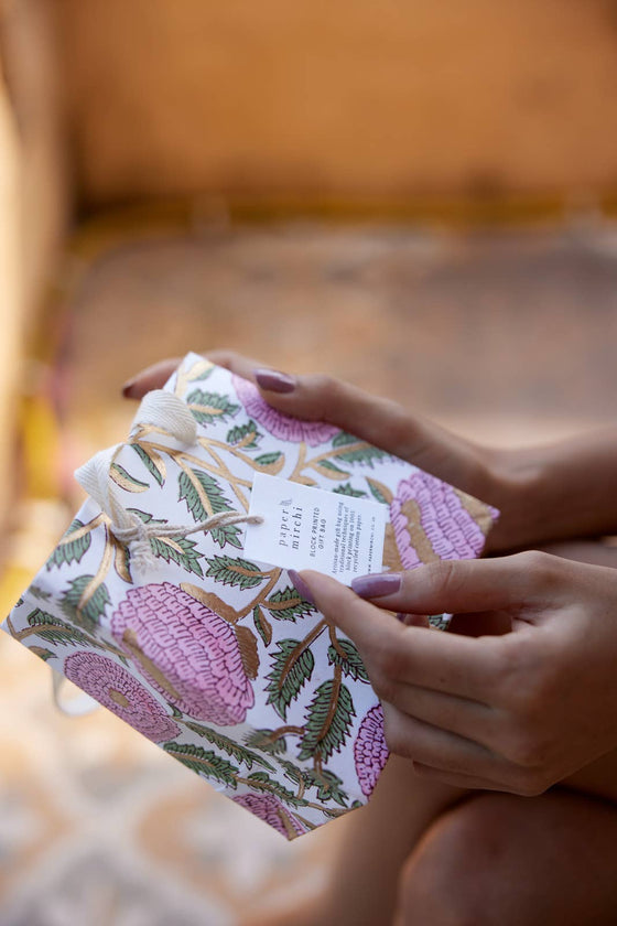Hand Block Printed Gift Bags (Small) - Blush - Chobham Flowers #