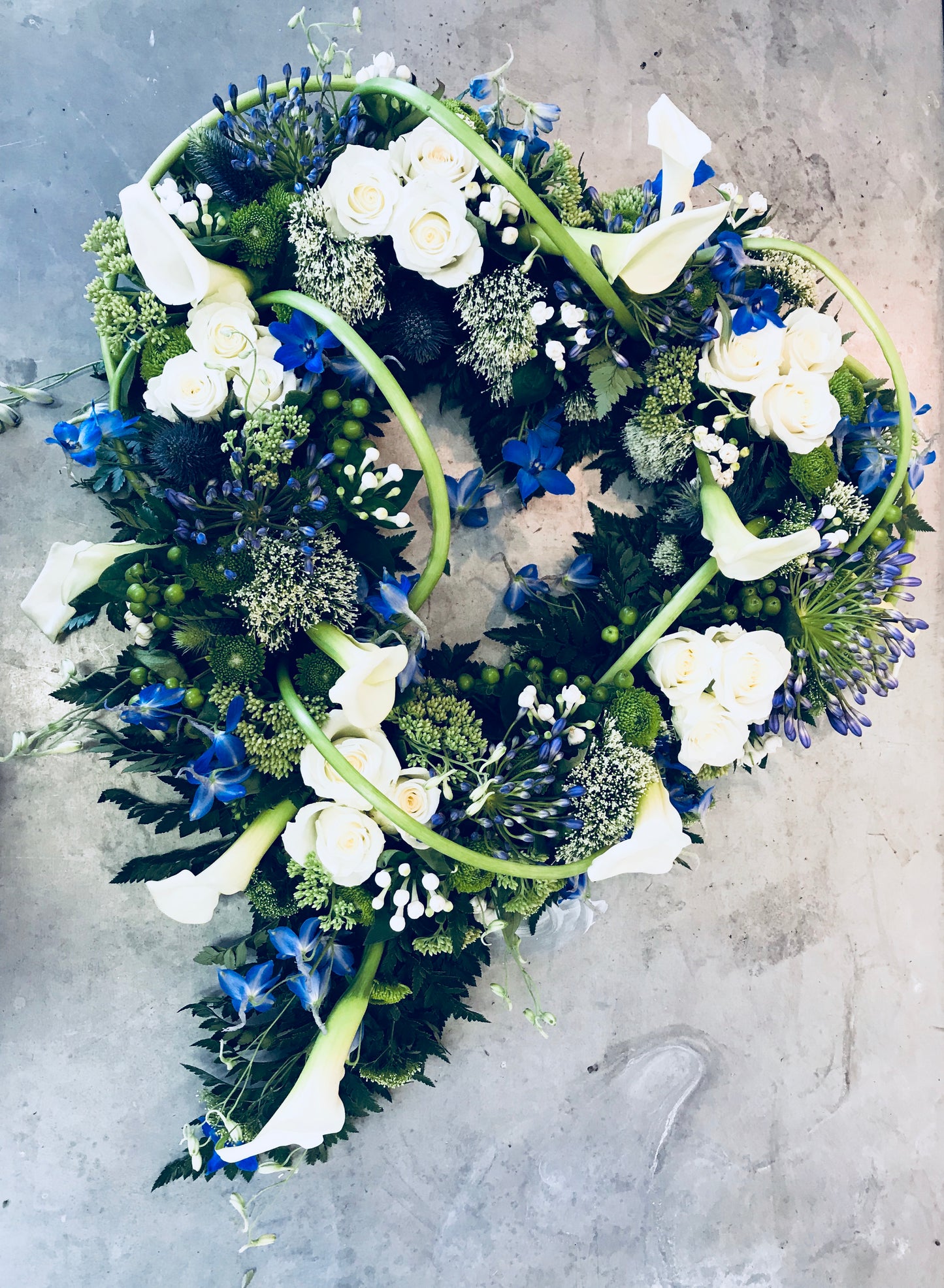 Blue & White Open Centre Heat - Funeral Flowers