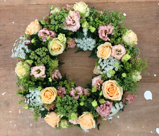 Country Peach Wreath - Funeral Flowers