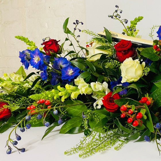 Red, White & Blue Coffin Spray - Chobham Flowers #2/3 ft