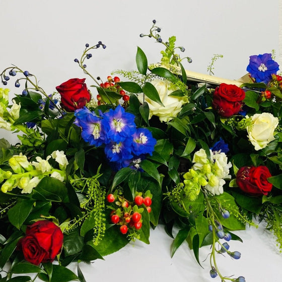 Red, White & Blue Coffin Spray - Chobham Flowers #2/3 ft