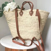 STRAW BAG Handmade leather, French Market Basket Backpack - Chobham Flowers #