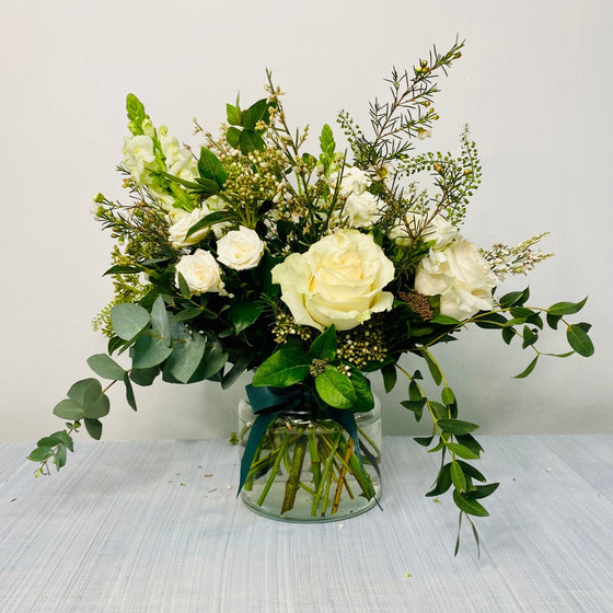 Timeless Elegance | White & Green Vase arrangement - Chobham Flowers #Humble