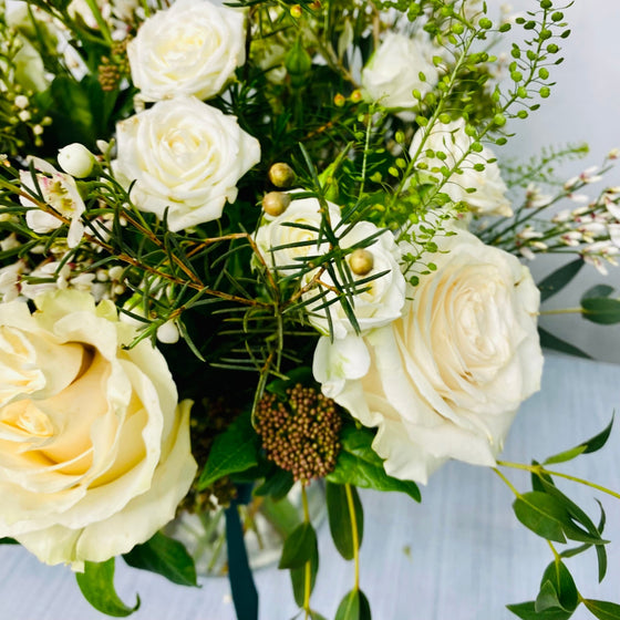 Timeless Elegance | White & Green Vase arrangement - Chobham Flowers #Humble