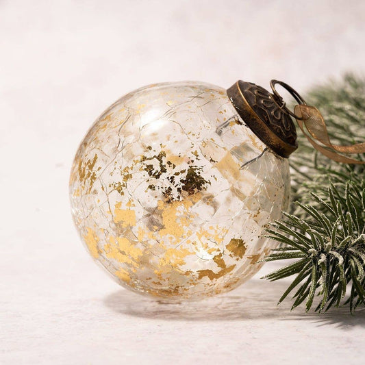4" Extra Large Clear with Gold Foil Crackle Glass Ball