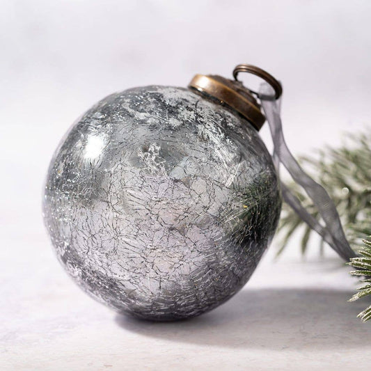 4" Extra Large Slate with Silver Foil Crackle Glass Ball